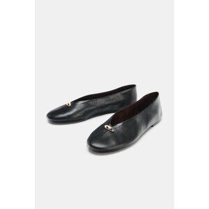 ZARA LEATHER BALLET FLATS WITH APPLIQUÉ
